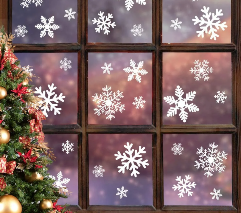Наклейки на окна Новогодние снежинки, домики отзывы